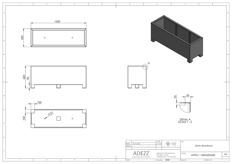 Adezz Aluminium Planter Carrez with feet