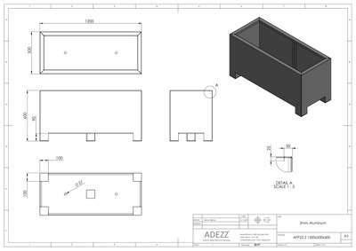 Adezz Aluminium Planter Carrez with feet