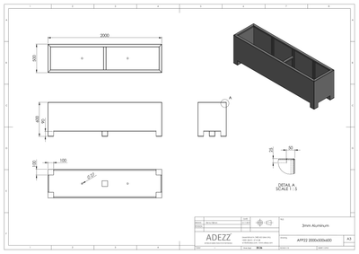 Adezz Aluminium Planter Carrez with feet