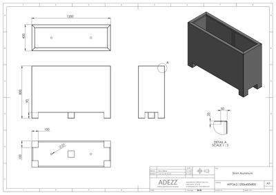 Adezz Aluminium Planter Carrez with feet