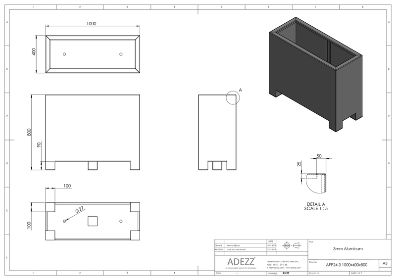 Adezz Aluminium Planter Carrez with feet