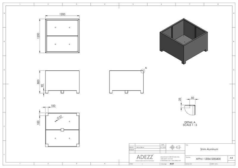 Adezz Aluminium Planter Carrez with feet