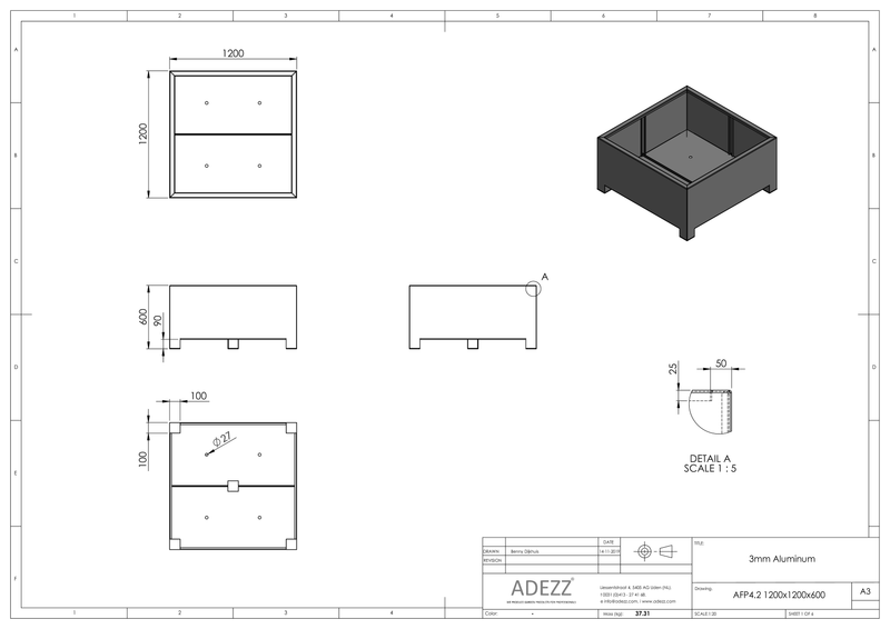 Adezz Aluminium Planter Carrez with feet