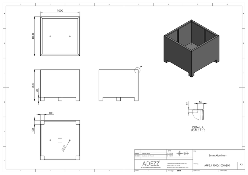 Adezz Aluminium Planter Carrez with feet