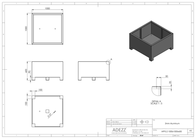 Adezz Aluminium Planter Carrez with feet