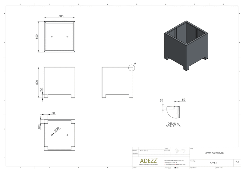 Adezz Aluminium Planter Carrez with feet