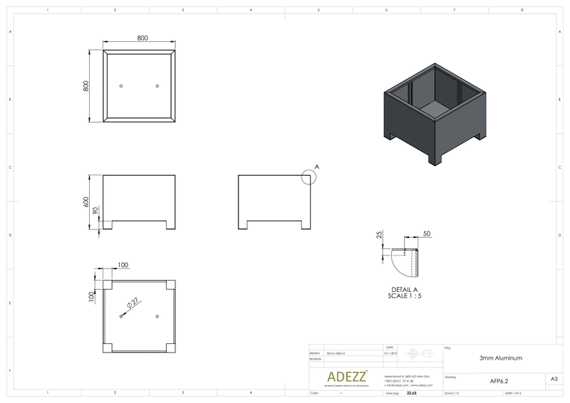 Adezz Aluminium Planter Carrez with feet