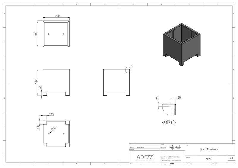 Adezz Aluminium Planter Carrez with feet