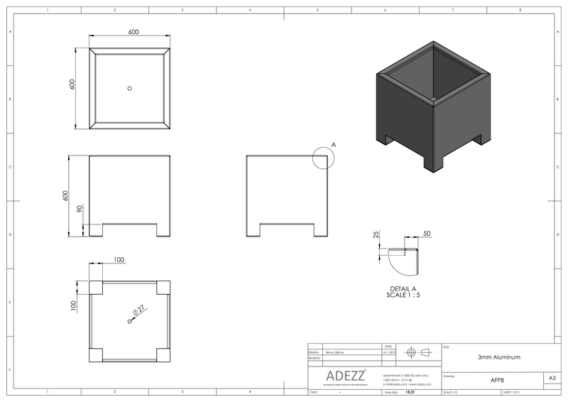 Adezz Aluminium Planter Carrez with feet