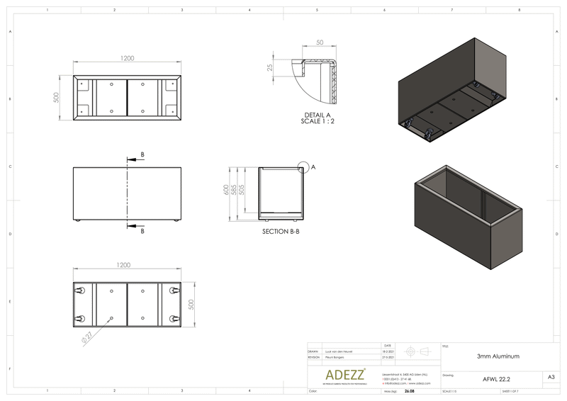 Adezz Alumium Planter Carrez with wheels