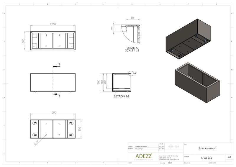 Adezz Alumium Planter Carrez with wheels