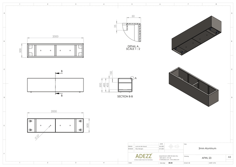 Adezz Alumium Planter Carrez with wheels