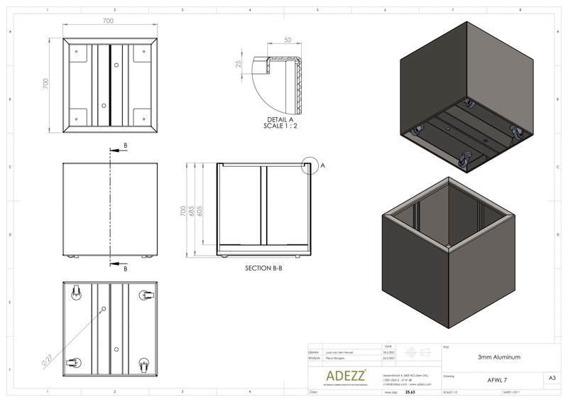 Adezz Alumium Planter Carrez with wheels