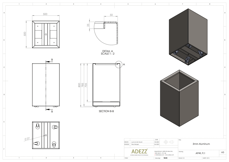 Adezz Alumium Planter Carrez with wheels